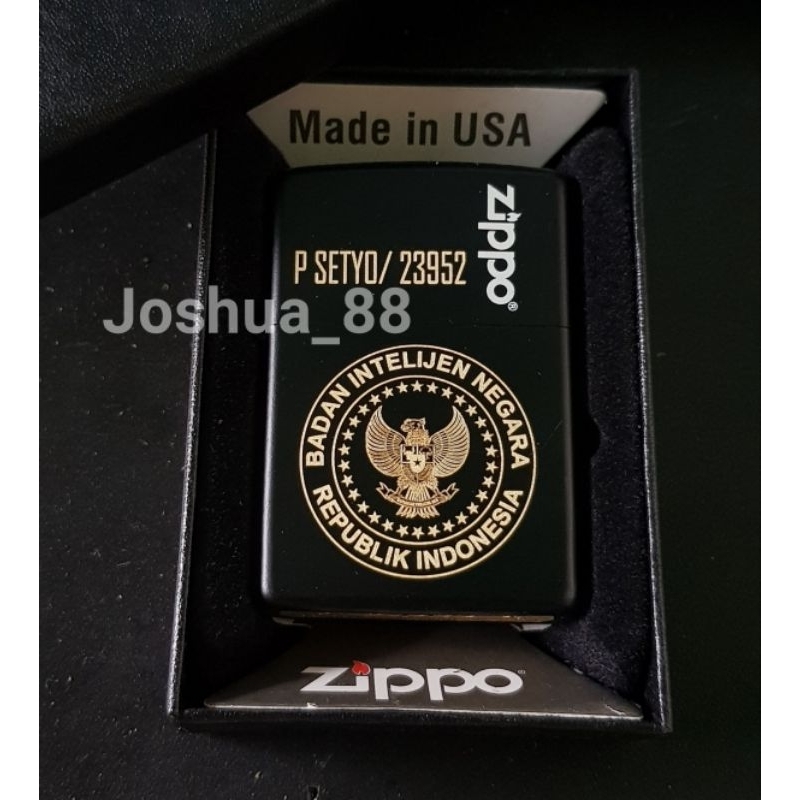 Zippo Korek Api Lighter Black Matte Custom Ukir Logo BIN Bisa Ukir Nama Sendiri