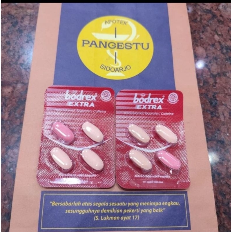 Bodrex Extra 1 Strip 4 Tablet / Sakit Kepala Demam / Bodrek Ekstra Merah / Bodreks Xtra