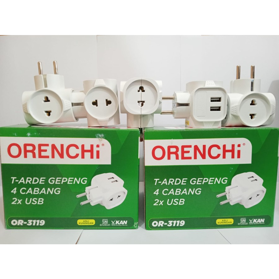 ORENCHI OR-3119 Steker T Arde Datar 4 Cabang + 2 USB - SATUAN -