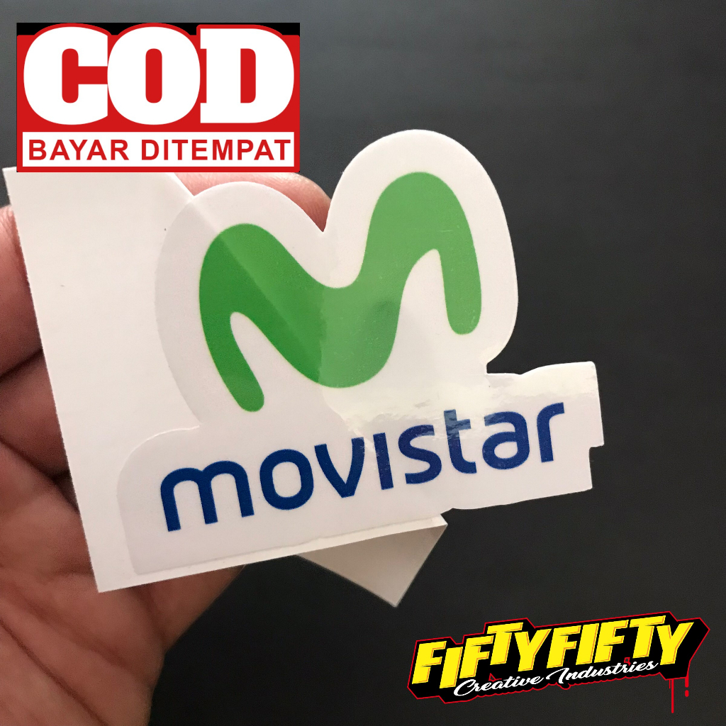 Stiker Print Cut MOVISTAR Stiker Printing Laminasi Glossy Stiker Motor Mobil Helm Sudah Membentuk Pola Desain