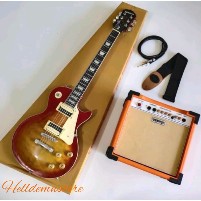 Paket Gitar Listrik Epiphone Les Paul Cerry kable jack dan strap
