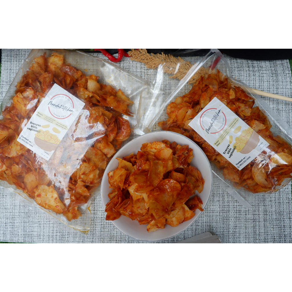 

Keripik Singkong Balado 500 gr / Keripik Khas Mande Kitchen/ Kripik Ubi Pedas Manis / Keripik Sanjay / kripik ubi padang / keripik pedas manis