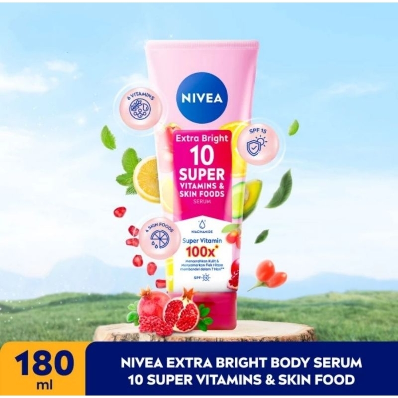 NIVEA Extra Bright 10 Super Vitamin &amp; Skin Food Body Serum 180 ml
