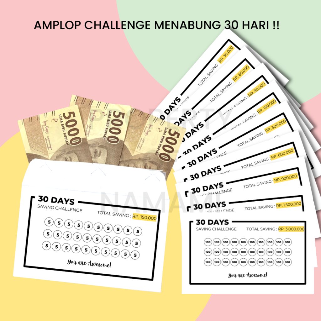 

Amplop Target Menabung 30 Hari, 40 Hari, 50 Hari, 100 Hari / Amplop Saving Challenge