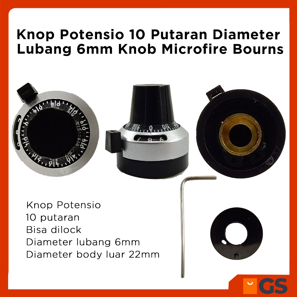 Knop Potensio 10 Putaran Diameter Lubang 6mm Knob Microfire Bourns