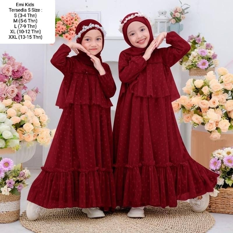 Pakaian Gamis Anak Perempun Model Terbaru Kekinian /Maxi Emi Kids 3-12 Tahun/Matt Tille Onde Mix Furing Hyget