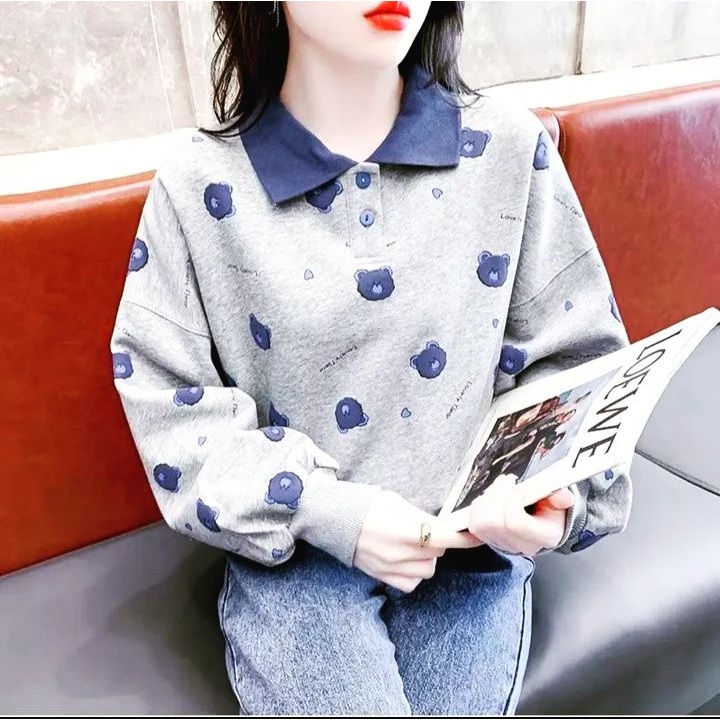 HOODIE WANITA TERBARU LOVELY BEAR BAHAN FLECEE LD 110 CM PB 46 CM HOODIE WANITA OVERSIZE TERBARU 2023 KEKINIAN SWEATER WANITA KOREAN STYLE