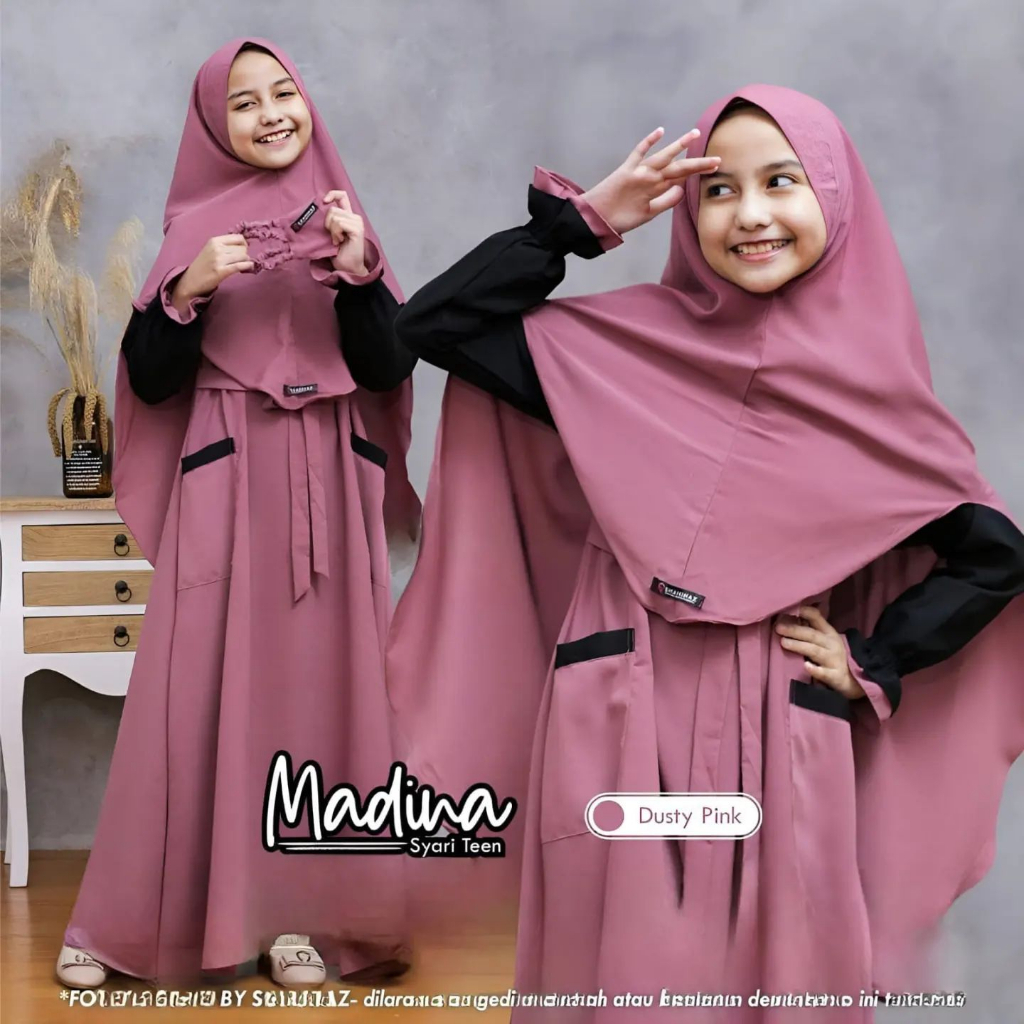 BAJU ANAK TERBARU MADINA SYARI TEEN DRESS CB  BAHAN KAIN CRINKLE AIRFLOW GAMIS SYARI ANAK  GAMIS ONE