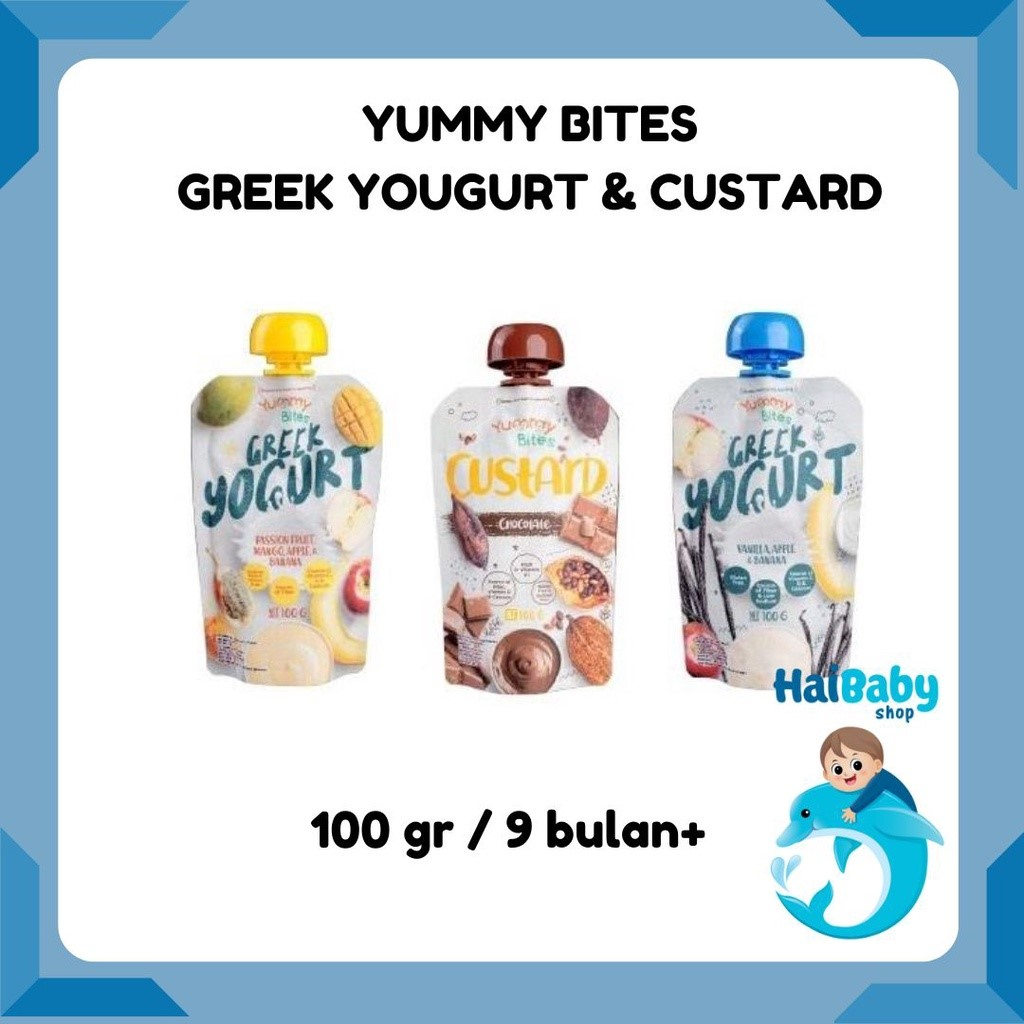 

Yummy Bites Custard Chocolate 100g/Yummy Bites Greek Yogurt Passion Fruit Mango, Apple & Banana 100g/Yummy Bites Greek Yogurt