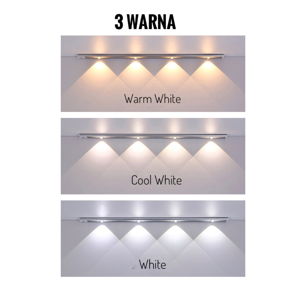 Lampu Strip LED 3 Warna Ukuran 20 / 30 / 40 / 60CM Dengan Sensor Gerak Untuk Lemari Pakaian Dan Dapur