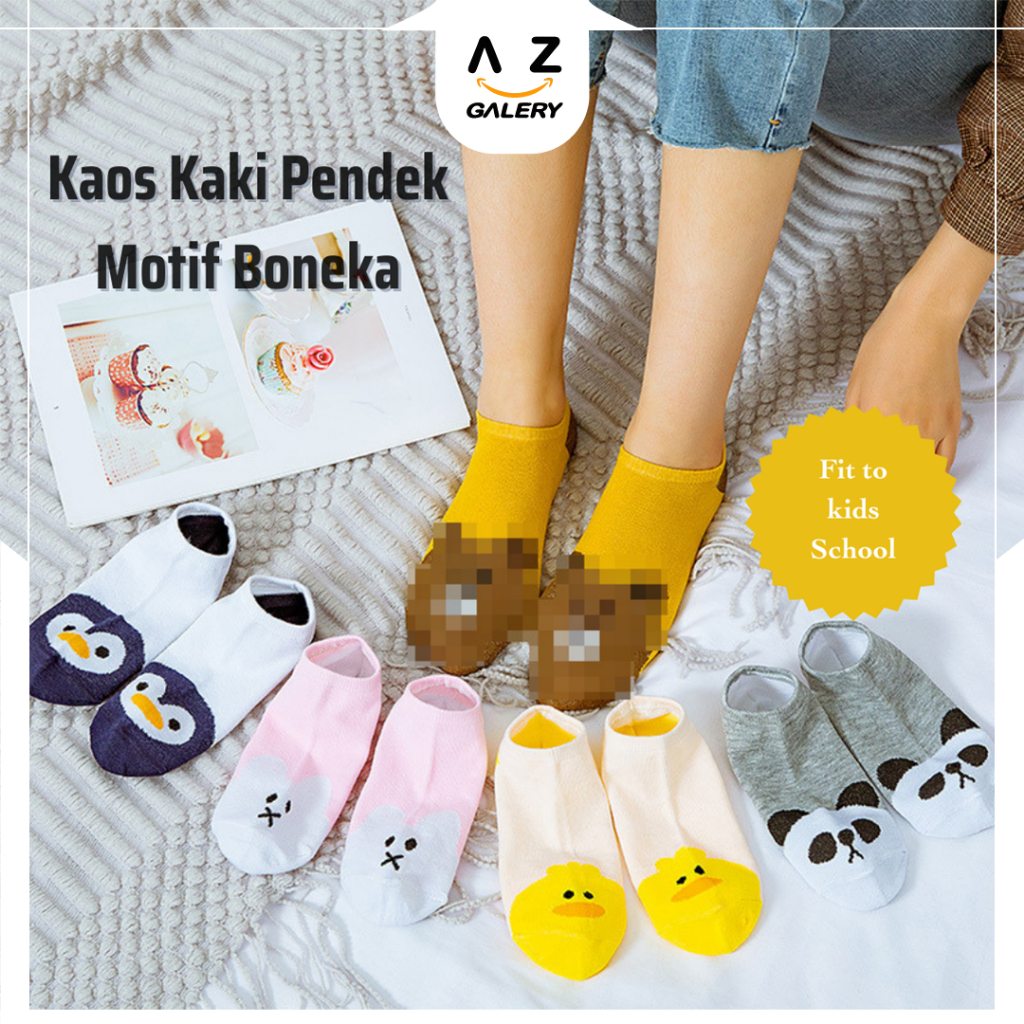 Aazgalery KK28 Kaos Kaki Pendek Motif Boneka Warna Lucu Bahan Lembut Nyaman Kaos Kaki Untuk Anak Sekolah Import