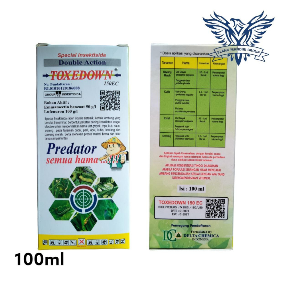 TOXEDOWN 150EC 100ml Doble Action Insektisida Emmamectin Benzoat 50 g/l + Lefenuron 100 g/l Mengendalikan Hama Ulat Grayak Trips, Kutu daun, Wereng Emacel