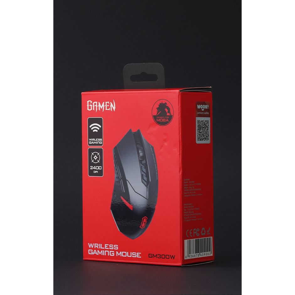 GAMEN Mouse Gaming Wireless GM300W 2400 DPI Black / Mouse USB / Mouse Gaming Tanpa Kabel Presisi Tinggi Original - Garansi 1 tahun