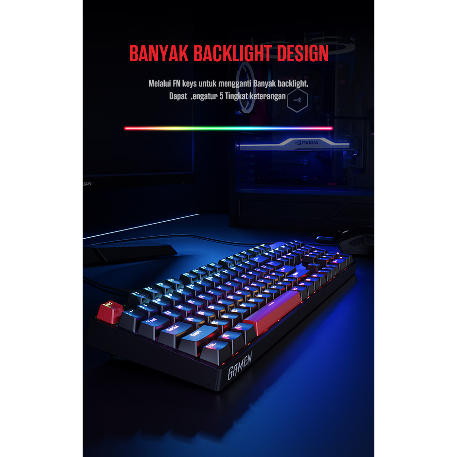 GAMEN Gaming Mechanical Keyboard Titan Edition 104Key No-key Rollover RGB Black Garansi 1 Tahun