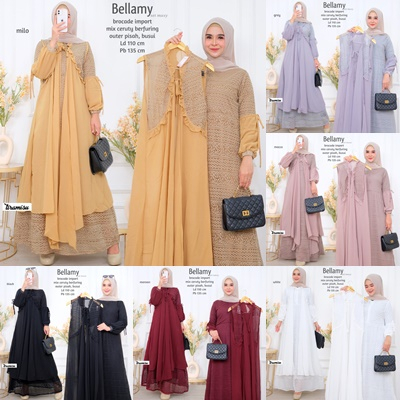 BELLAMY SET DRESS / 19.7 / BAHAN BROCADE MIX CERUTY BERFURING / LS 110 / PB 135 CM / ALLSUZE / FIT TO XXL / TIRAMISU