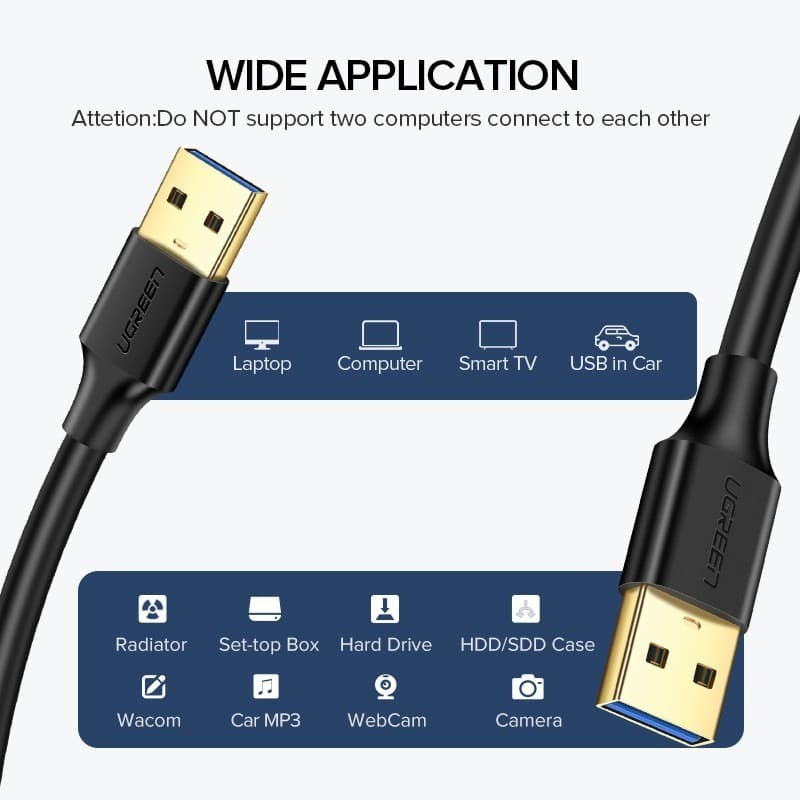 UGREEN Kabel Data USB A 3.0 Male to Male 5GBPS Gold Plating