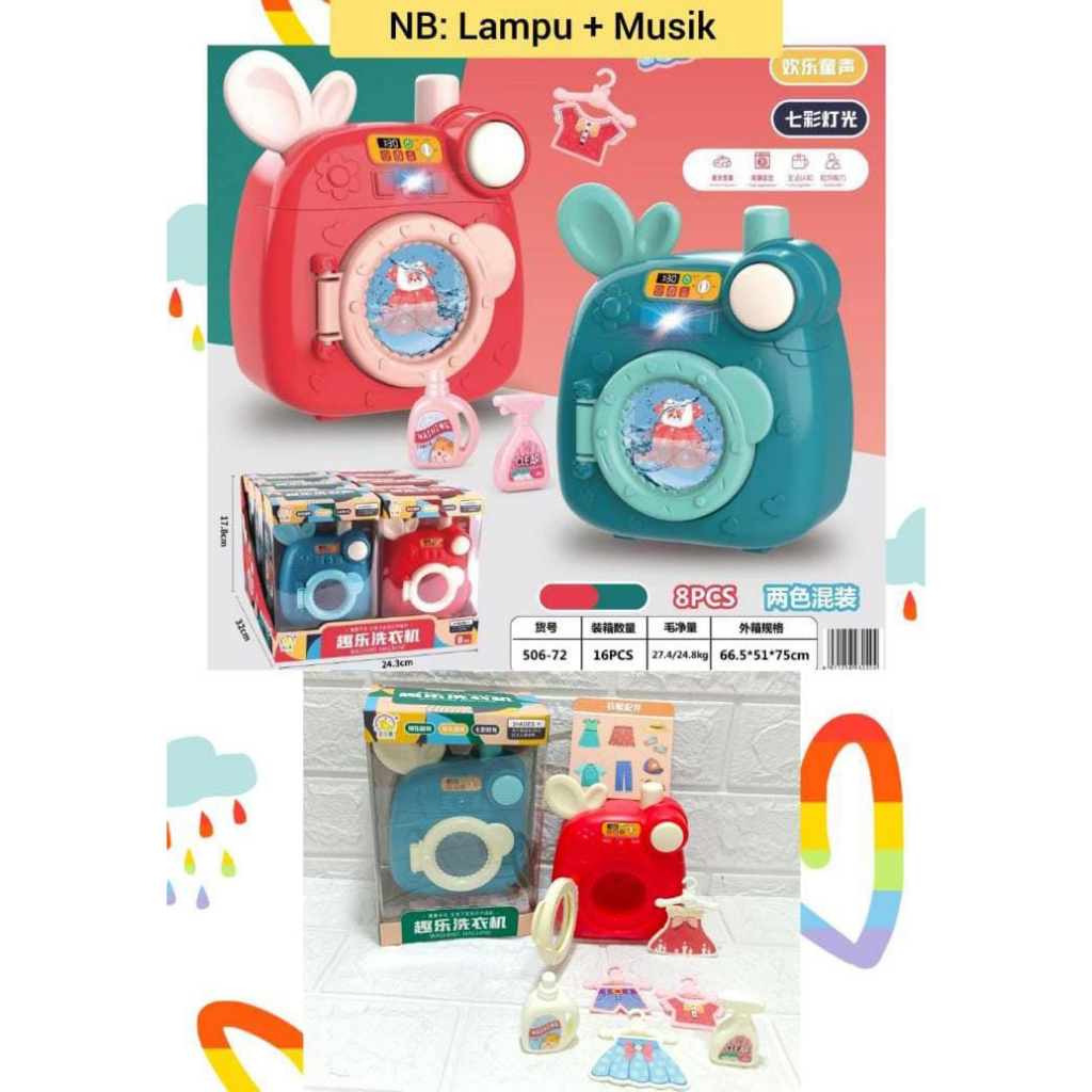 Mainan Anak-Anak Cowok/Cewek Bentuk Mesin Cuci Mini Dan Lemari Es Mini Lampu &amp; Musik