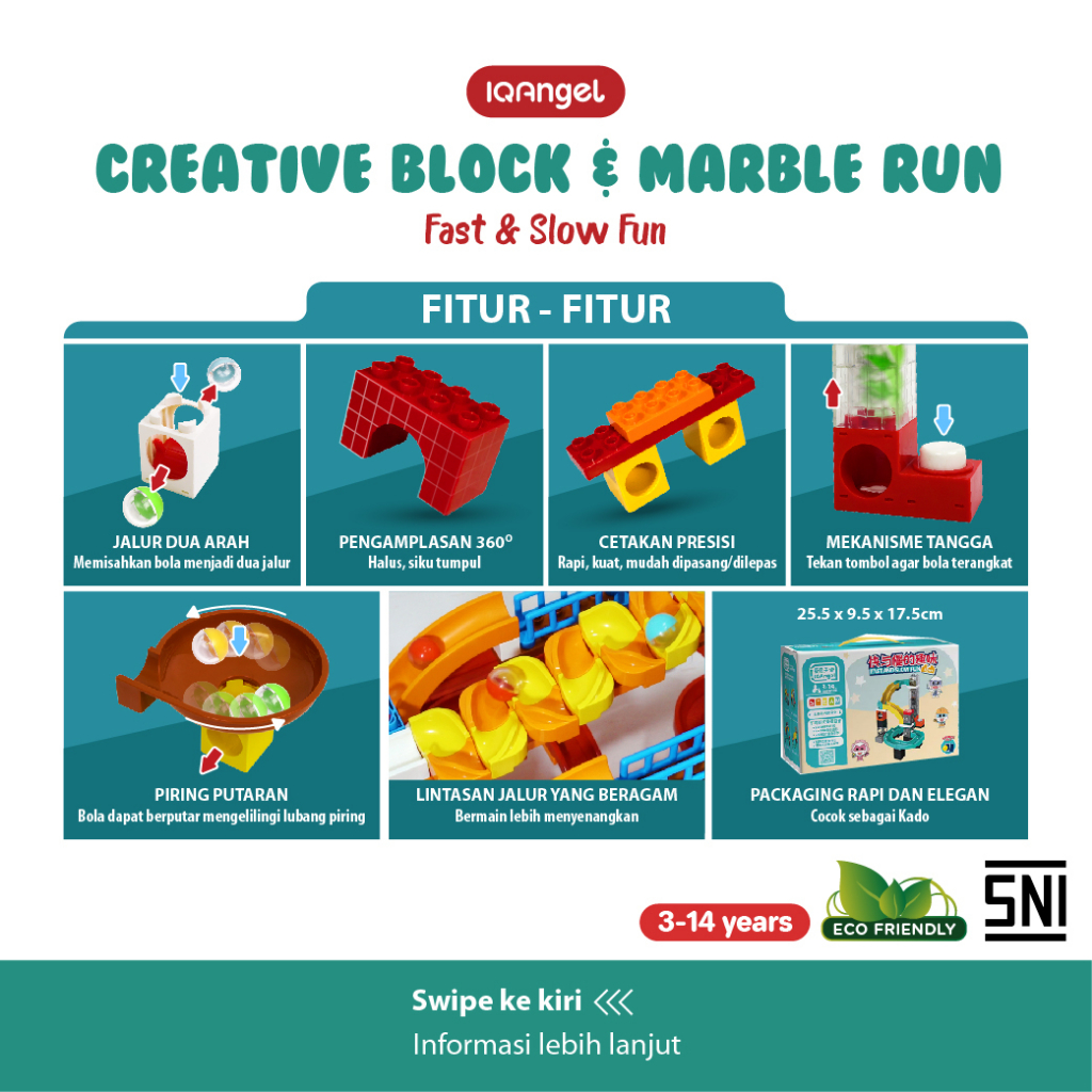 IQAngel Creative Block &amp; Marble Run Toys Balok Mainan Anak DIY 316 pcs / Gift / Partikel Berukuran Besar / DIY / SNI