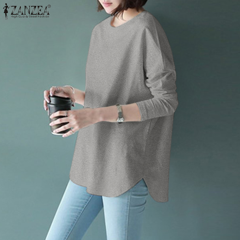 ZANZEA Women Long Sleeve Solid Color O-Neck Loose Casual Blouse