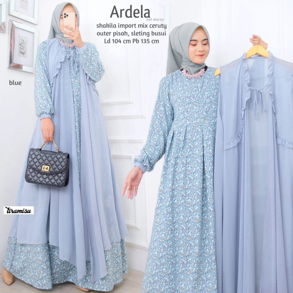 ARDELA SET DRESS / 13.7 / BAHAN SHAKILA MIX CERUTY / LD 104 CM / PB 135 CM / ALLSIZE FIT TO XL / TIRAMISU
