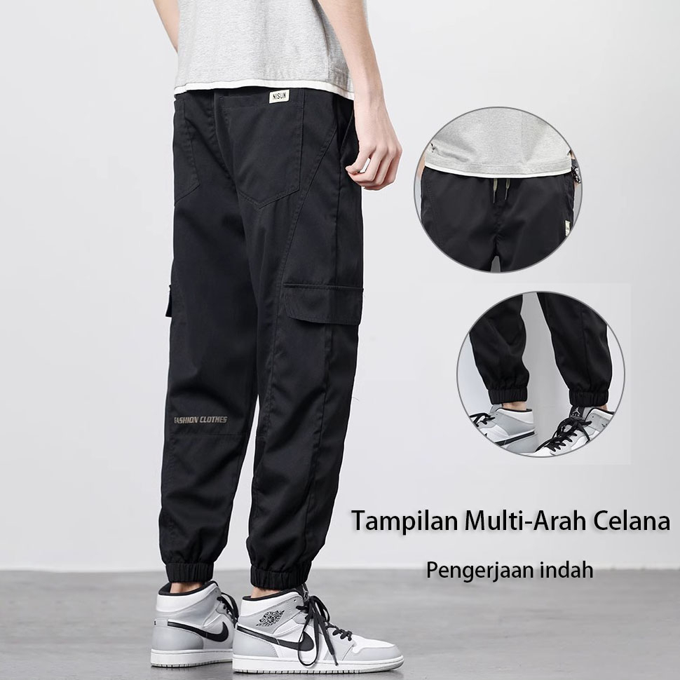 Celana Cargo Pria hitam Celana Panjang Pria Murah Korean Style Celana Joger Kulot Santai Pria Oversize Sweatpants Jogger Unisex Loose Straight Pants