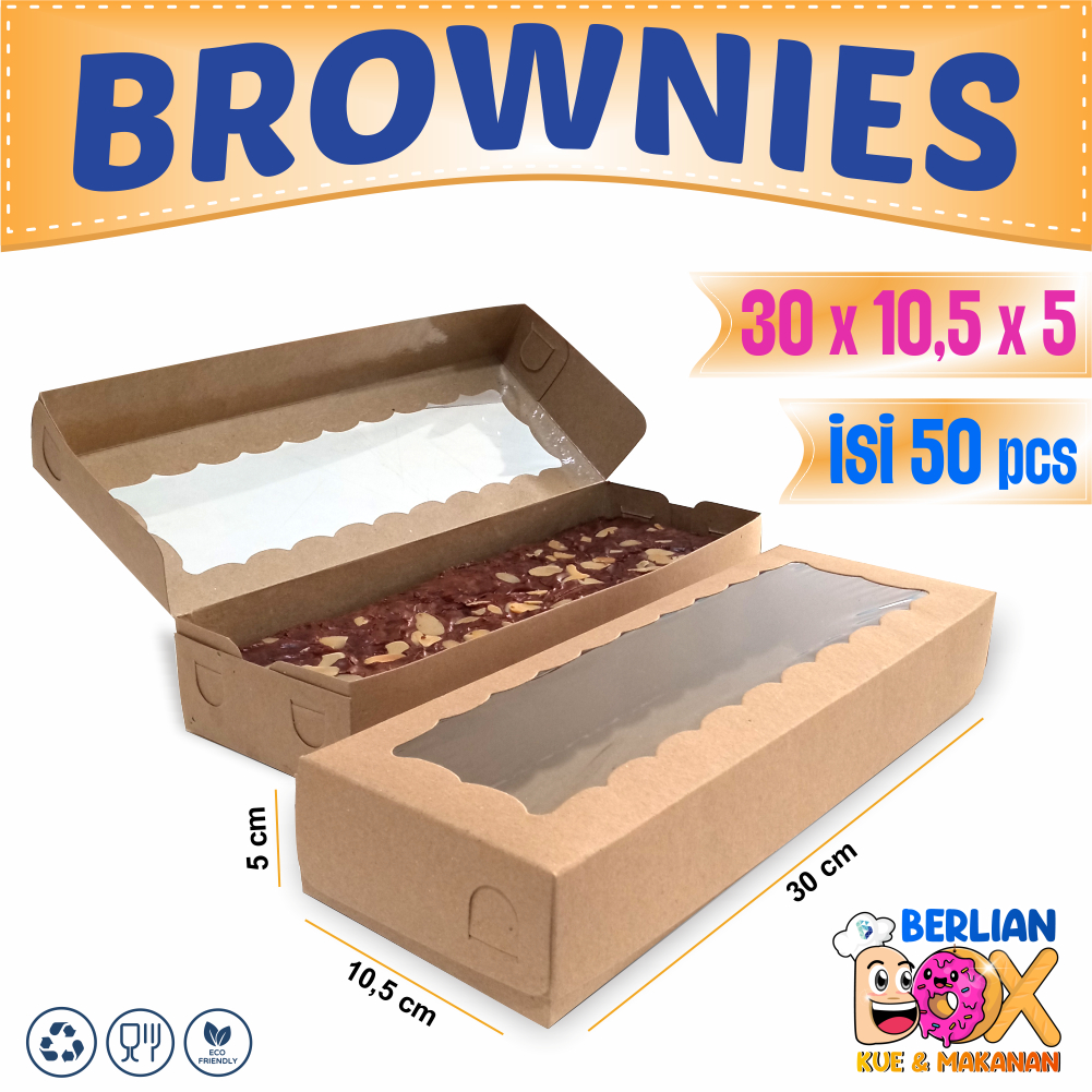 

RB Dus Brownies Box Brownies Kraft Polos 30X10,5X5 Isi 50 Pcs Tebal / Box Kue Bolu Donat Windows