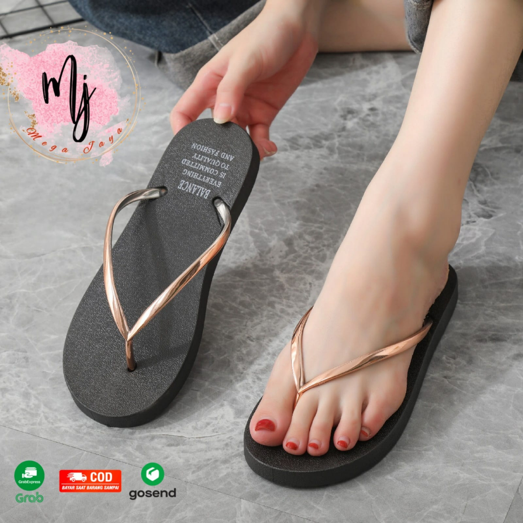 Sandal Jepit  Cantik Tali Emas Wanita Karet Jelly Import 1158-1B