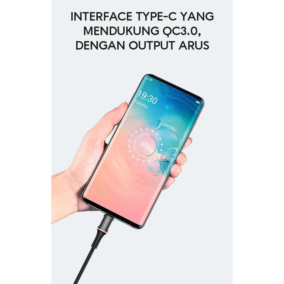 Vivan Kable Data Halo Micro USB/Type-C/Lightning 3A Quick Charge LED 100CM VDC100 Garansi Resmi 1 Tahun