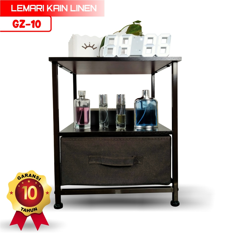 Lemari 3 Laci Kain Linen rak Penyimpanan lemari Sisi Ranjang GZ-10