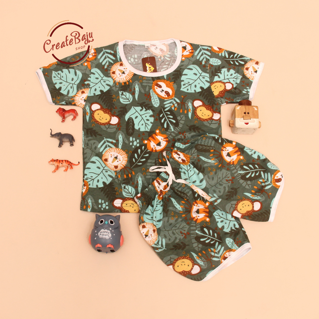 PROMO 7.7 SETELAN ANAK MOTIF TIGER SETELAN ANAK POLOS UNISEX LENGAN PENDEK