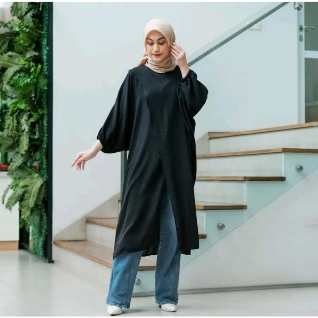 TUNIK SILANG BAHAN AIRFLOW CRINCLE CRINCKLE WANITA MUSLIMAH BTCSOLO