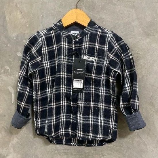 Kemko Anak Lengan Panjang Motif Kotak Hitam List Putih