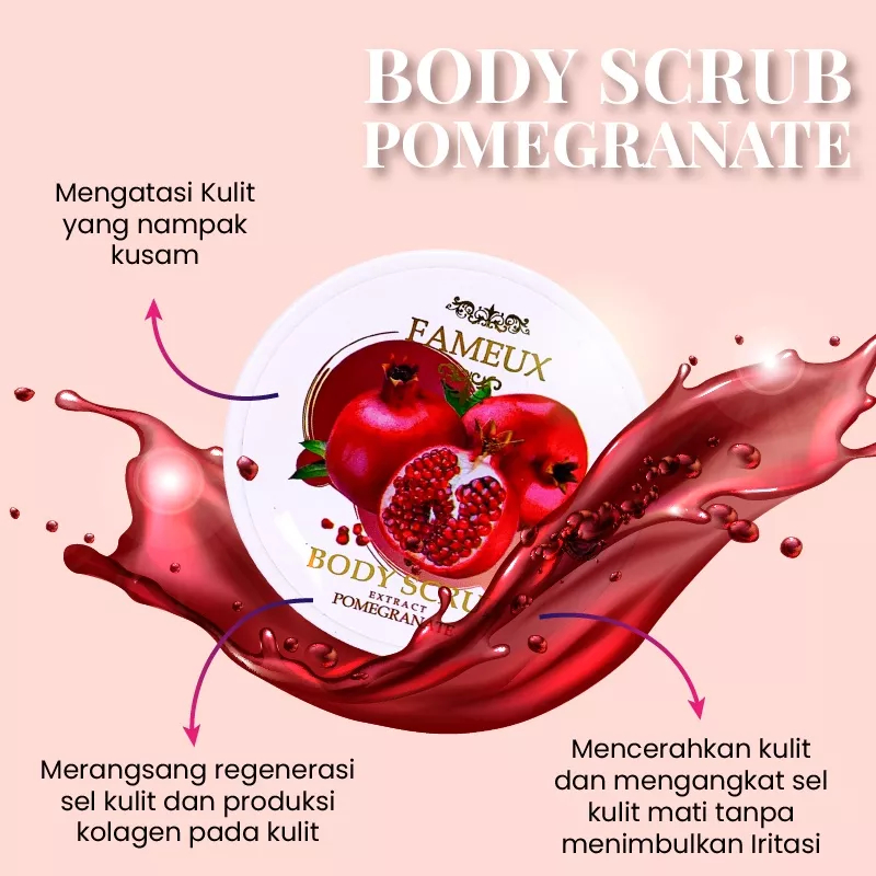 ❤ MEMEY ❤ FAMEUX Body Scrub Pomegranate Extract | Lulur 250ml
