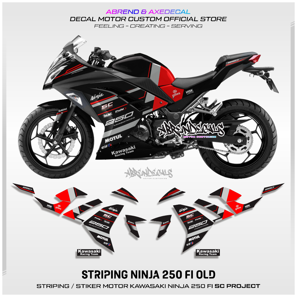 Striping Ninja 250 Fi Livery SC Project Grafis Custom / Stiker Motor Kawasaki NInja Fi old / Stock D