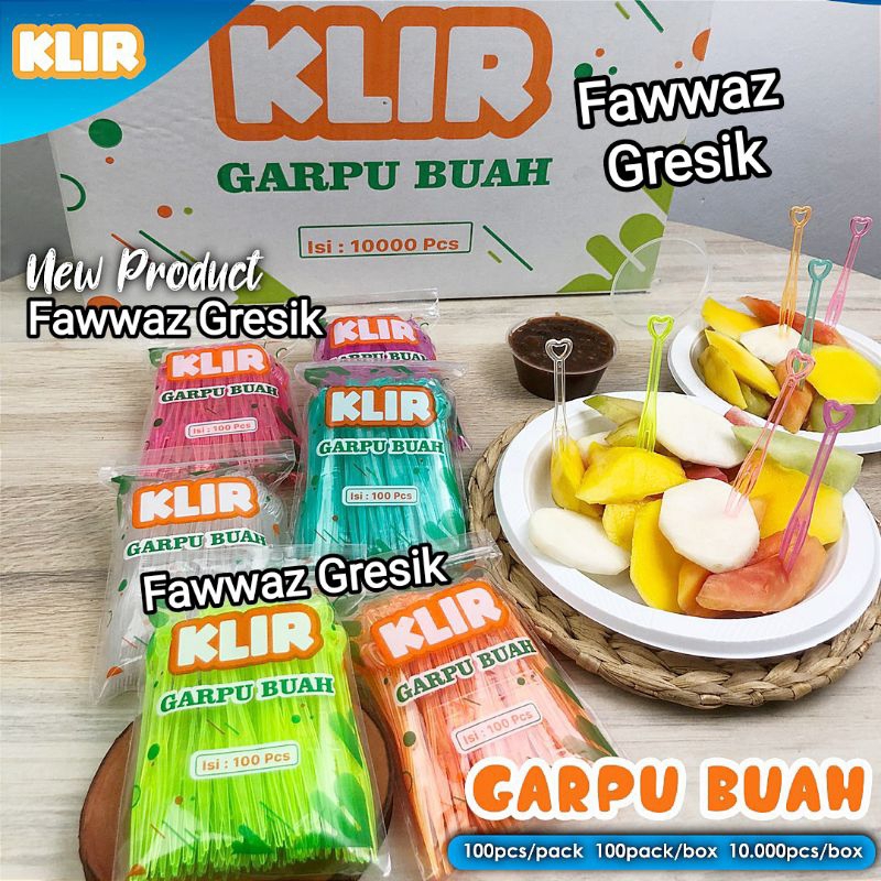 (100 pcs) Garpu Buah Klir / Garpu Kue Tart Ulang Tahun Cake puding Plastik Warna Warni Klir Model Love