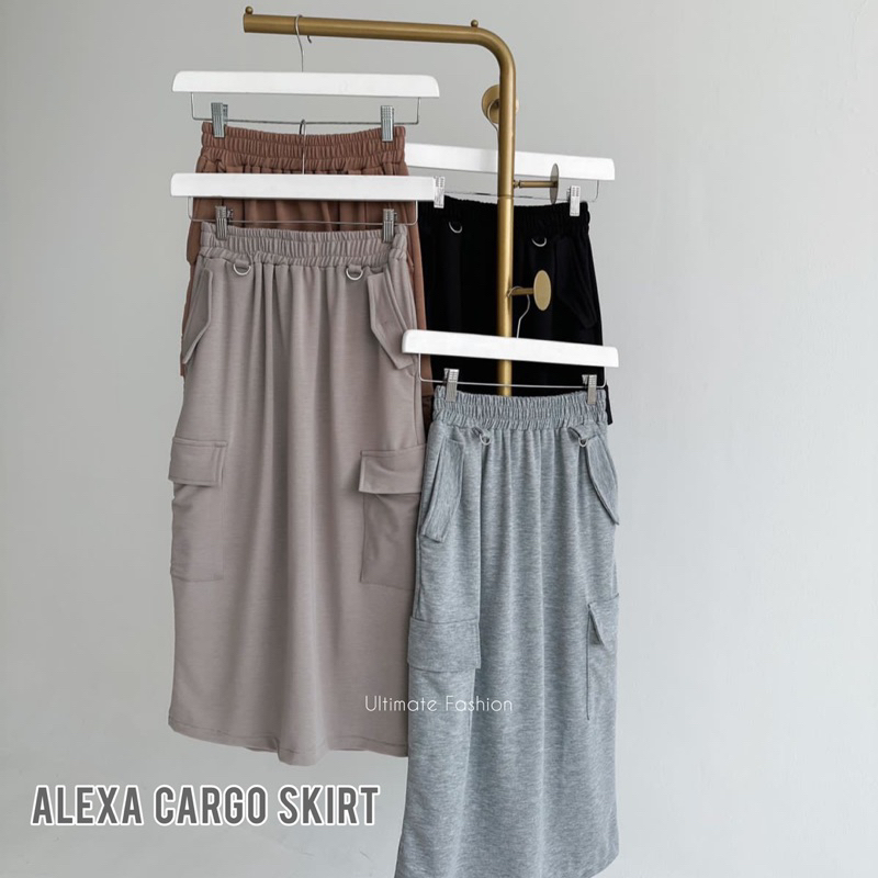 Alexa Cargo Skirt - Rok Midi Wanita Import - Cargo Pocket - Rok Kargo Korea