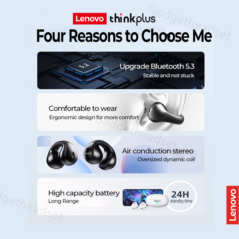 Lenovo Thinkplus XT83II Headset Bluetooth 5.3 Klip Telinga TWS Earphone untuk Android/IOS 100% Ori Dengan Mikrofon