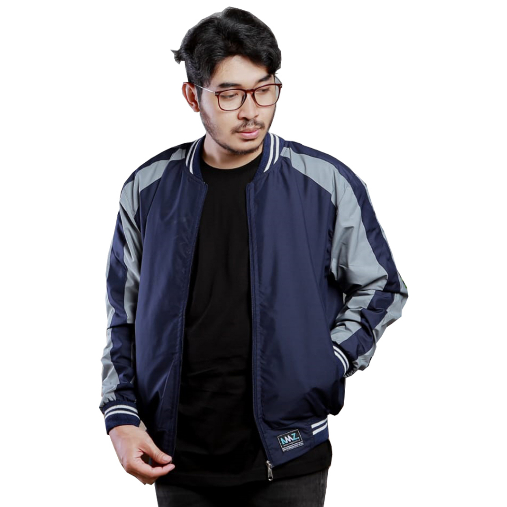 Justrue Jaket Pria Bolak Balik Jacket Bomber Pria Navy