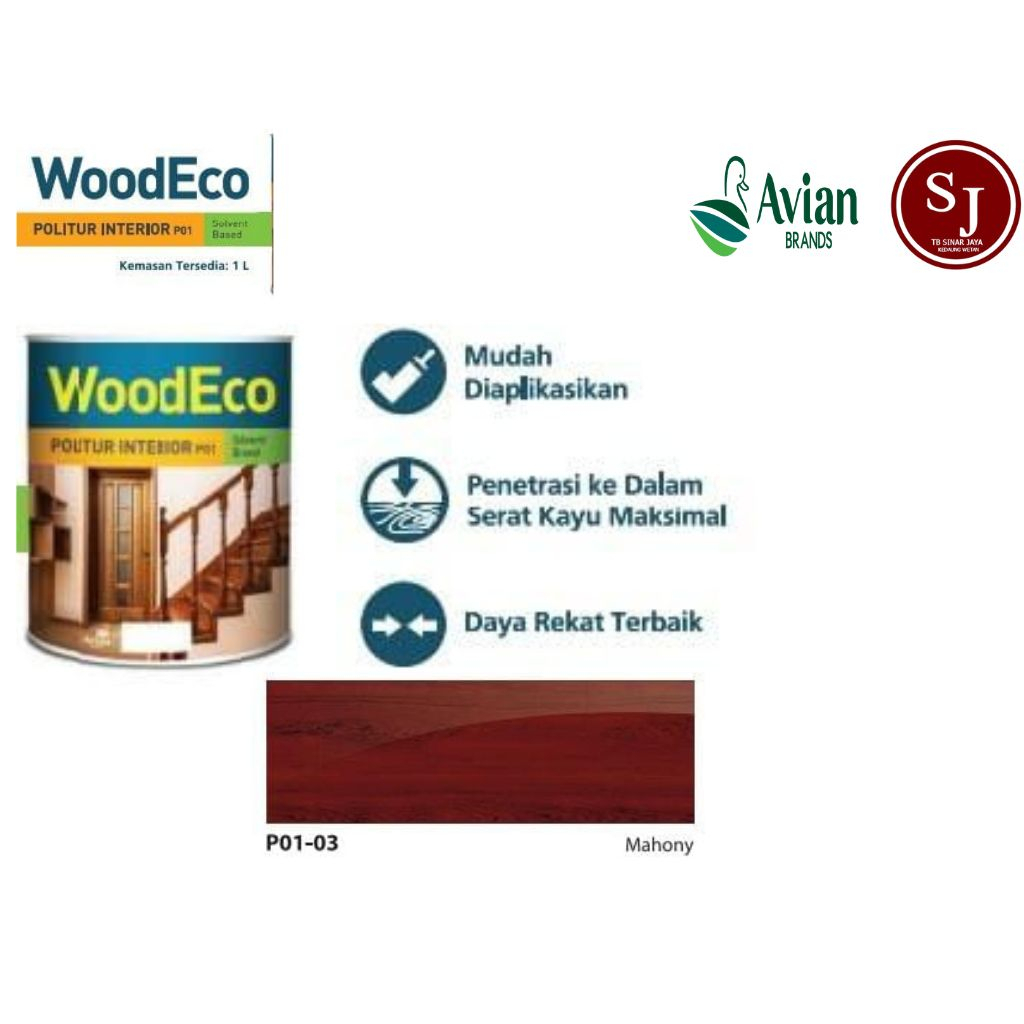 Woodeco POLITUR INTERIOR Vernis kayu avian 1kg - P01 - 03 MAHONY