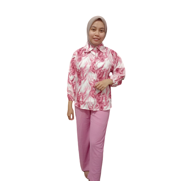 RILLO - One Set Marble / Setelan Kemeja &amp; Celana Wanita Kekinian