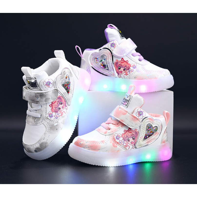 babyfit SAKURA STAR sepatu glitter sneakers lampu led anak perempuan import gs-0529