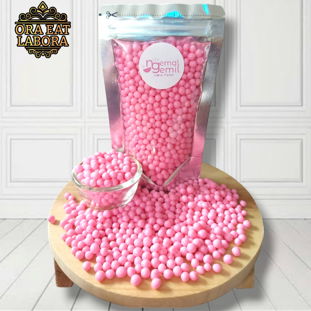 

Pouch Chocoball Pink Strawberry Sprinkle Bola Pink Topping Donut Kue Bolu Kualitas Premium - Ora Eat Labora