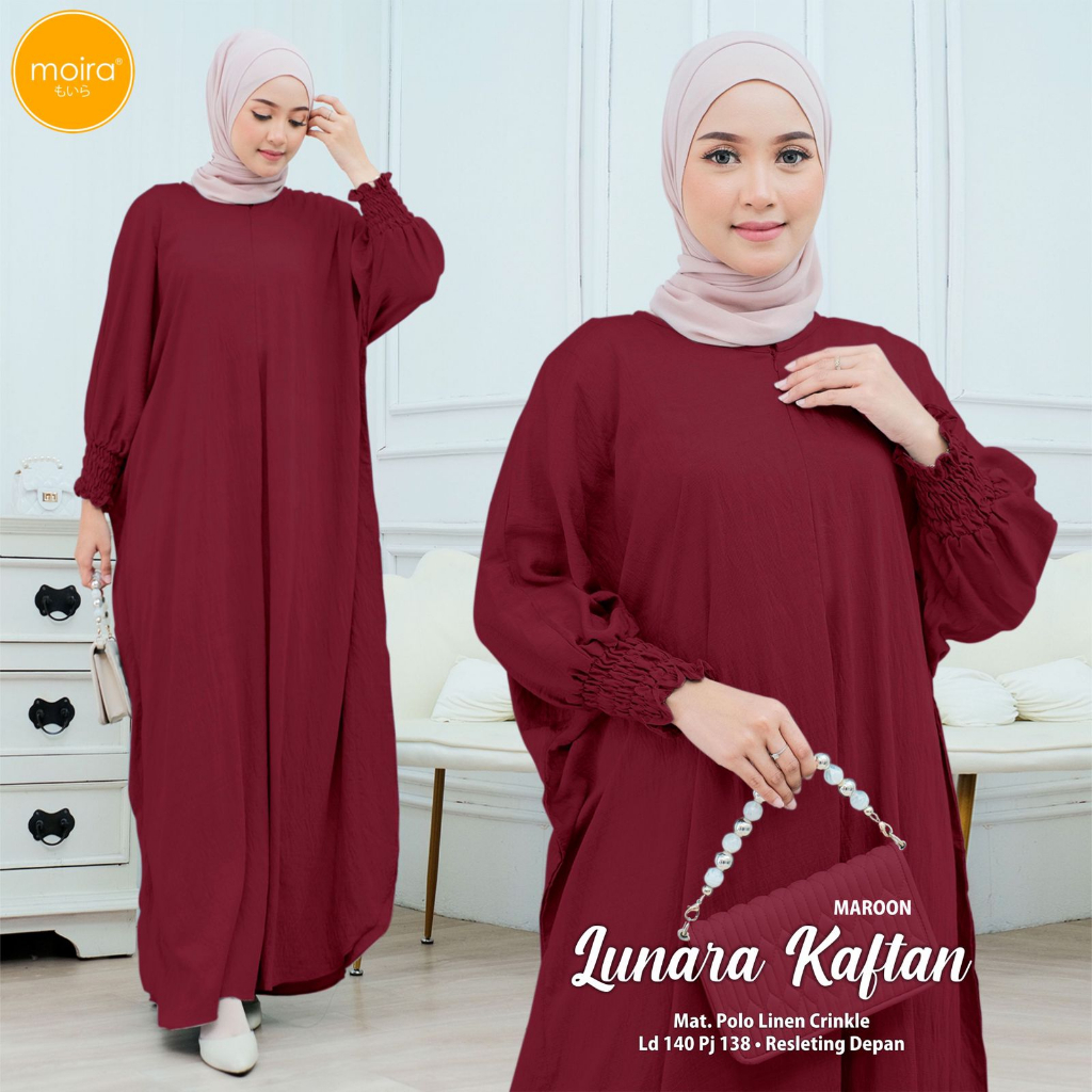 Lunara Kaftan kahia kaftan ori naura Wanita Muslim Polo Linen Cringkle Busui Original Produk By Moira kaftan asiyah orinaura