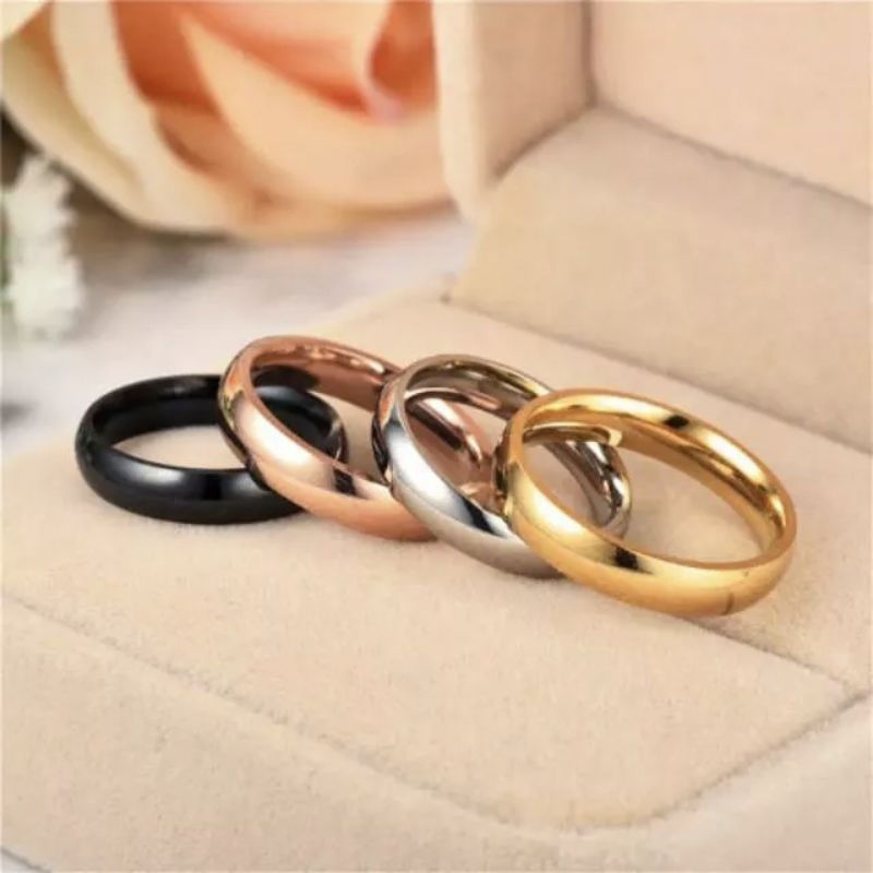 VIRALL CINCIN TITANIUM HITAM GOLD SILVER POLOS cembung TIPIS 3 MM ANTI KARAT &amp;ANTI LUNTUR