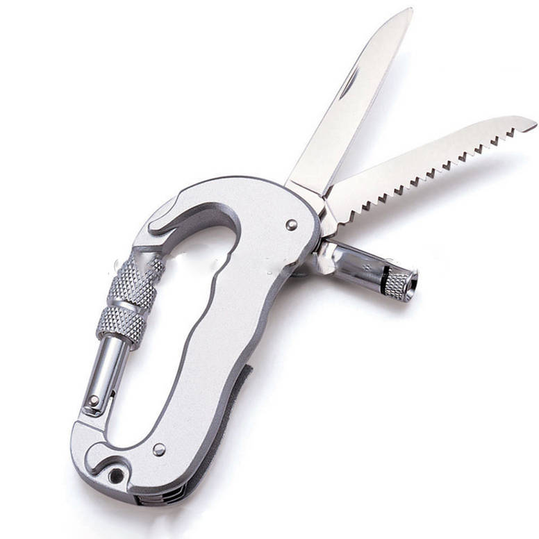 Karabiner Pisau Lipat Multifungsi Portable Knife Carabiner Mountaineering Survival Tool EDC - CRB1 - Silver