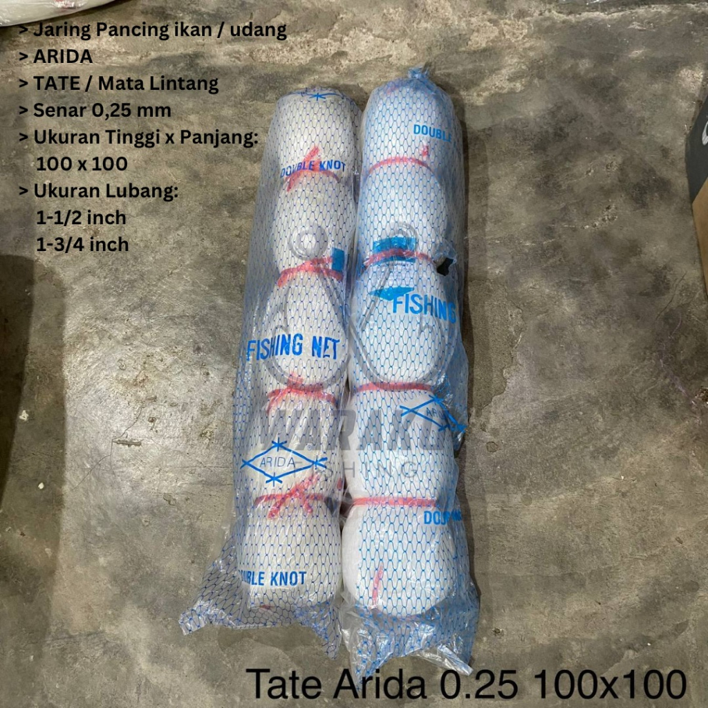 Pukat Ikan / Jaring ikan tate ARIDA 0.25 100x100 (Ukuran Tinggal Pilih) ASLI 100% ORI