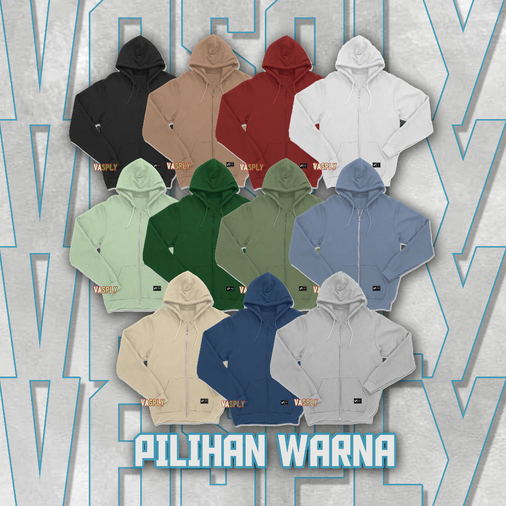 VASPLY Jaket Hoodie Zipper Pria Wanita Oversize Polos Original Distro Fleece Tebal Premium