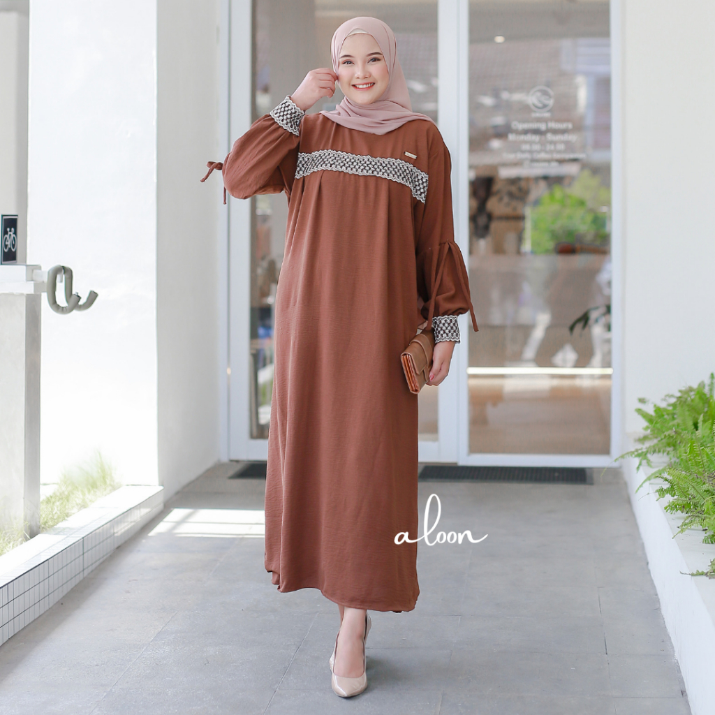 Nabila Gamis Brokat Crinkle Airflow – Gamis Terbaru Dress Wanita Remaja