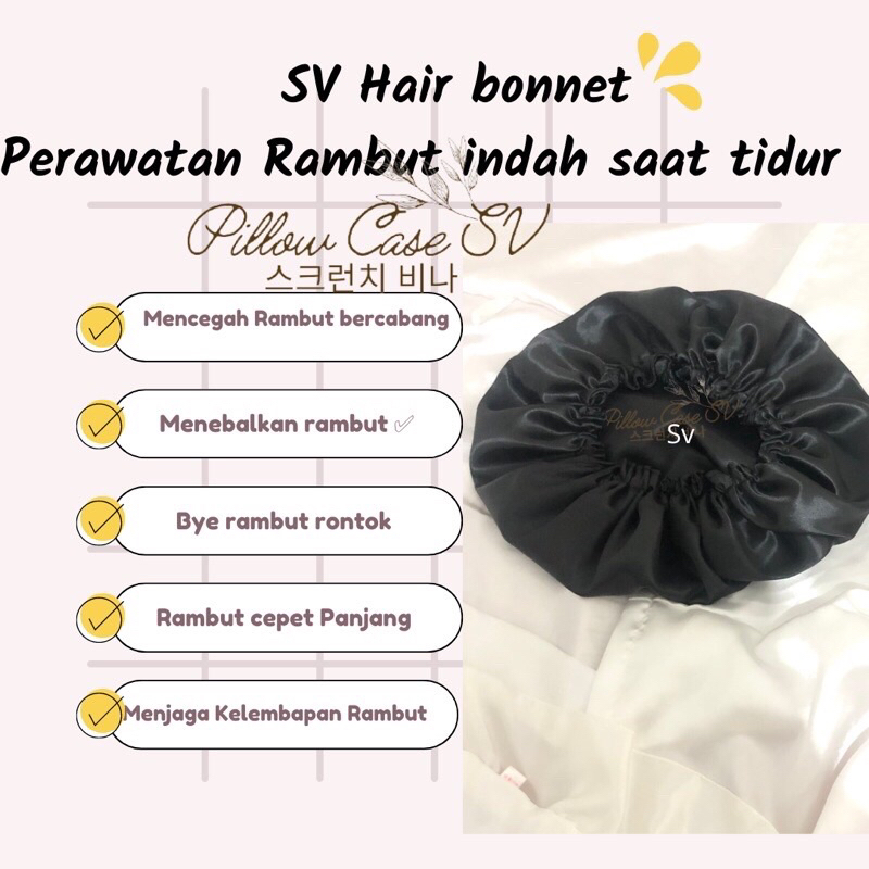 [DAPAT 4 PCS] SV SILK Paket Perawatan Rambut &amp; Kulit Sarung Bantal Silk + Hair bonnet + Sarung Guling + Scrunchie Grade Basic