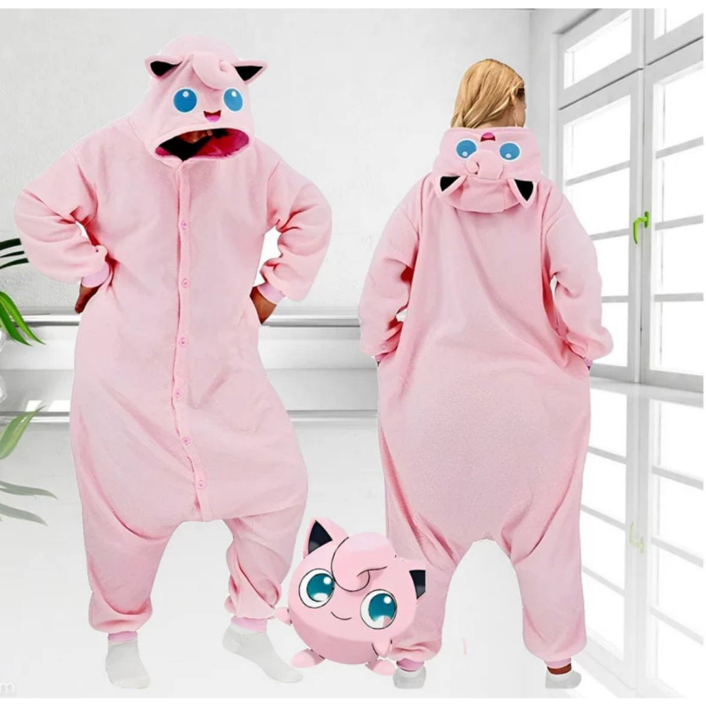 BAJU ONESIE KOSTUM JIGGLYPUFF PINK POKEMON PIKACHU PIYAMA KIGURUMI COSPLAY LUCU IMPOR ANAK DAN DEWASA